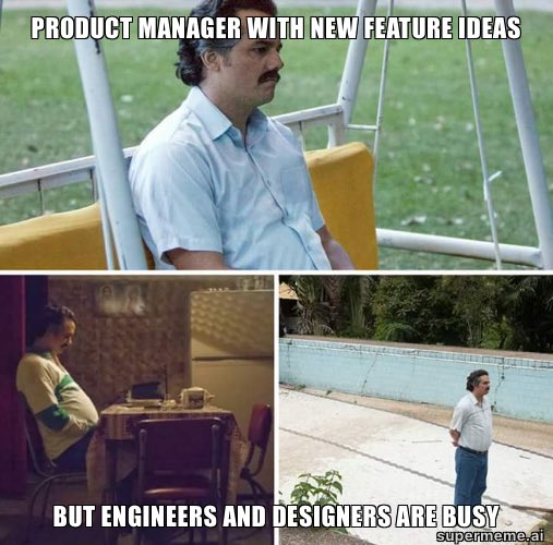 AI-generated product manager meme from an early version of Supermeme.ai