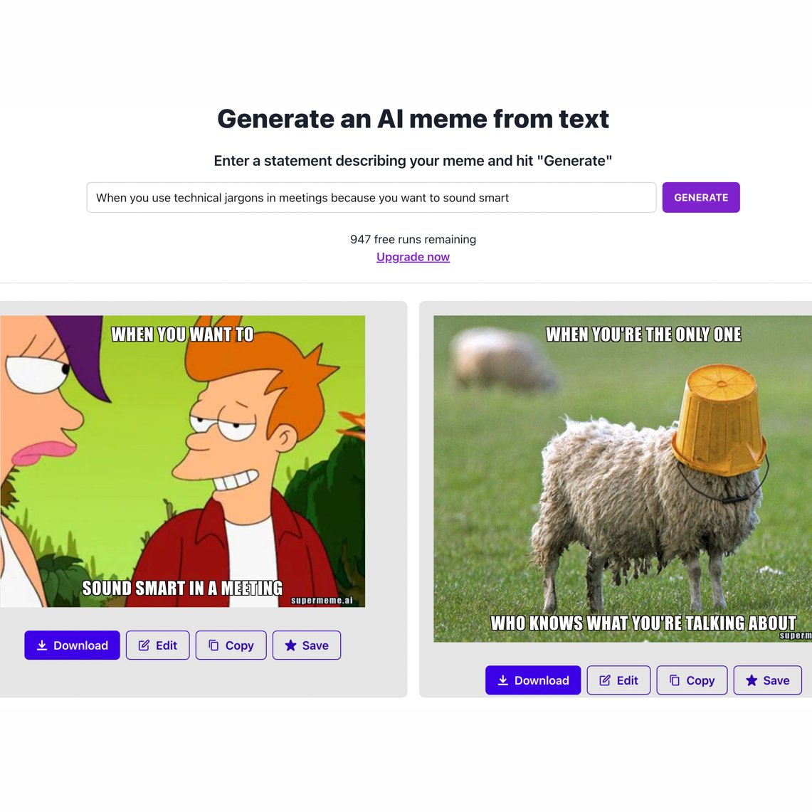 Text-to-meme generation in Supermeme.ai