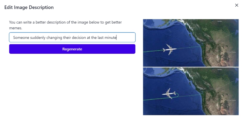 Template-description editor describing the action or emotion behind a meme image
