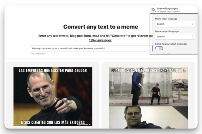 Supermeme.ai multilingual meme generation feature