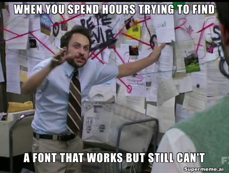 Charlie Day conspiracy-board meme using bold white Impact-style text with a black outline