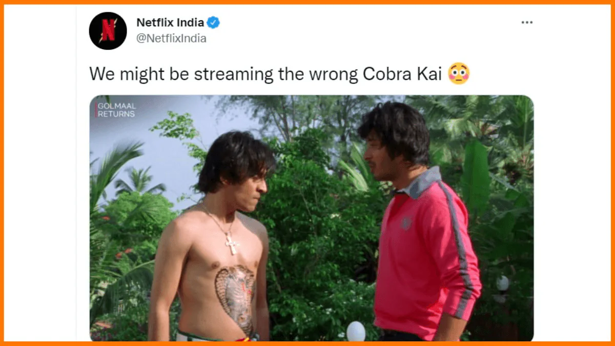 Archived Netflix India post remixing Cobra Kai with a Golmaal reference