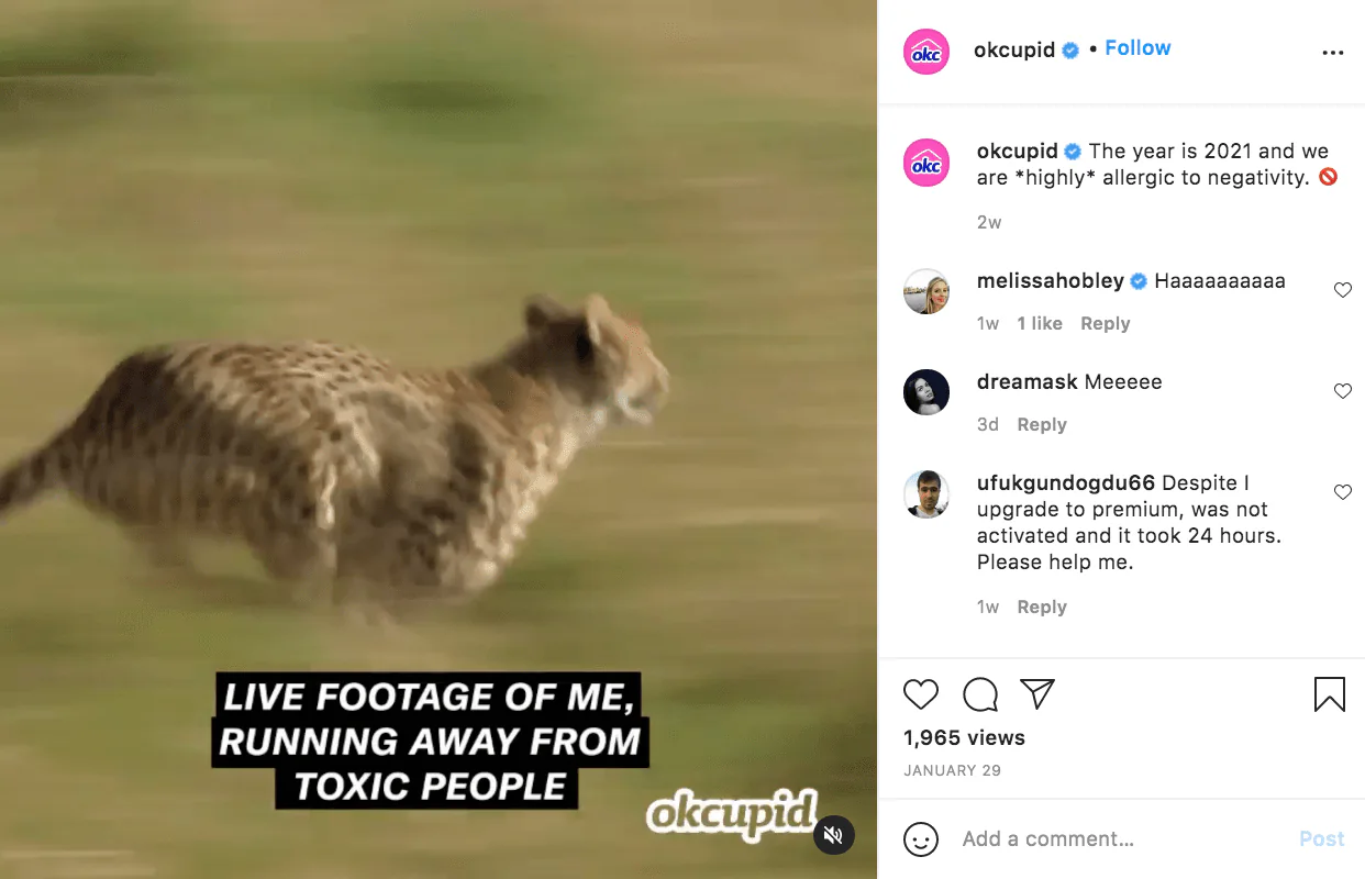 Archived OkCupid reaction meme about running away from toxic people